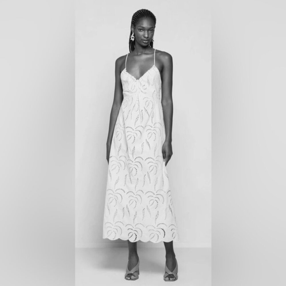 ❌❌SOLD❌❌Ottod’Ame White Embroidery Anglaise cotton  Midi Dress 8 made in Italy